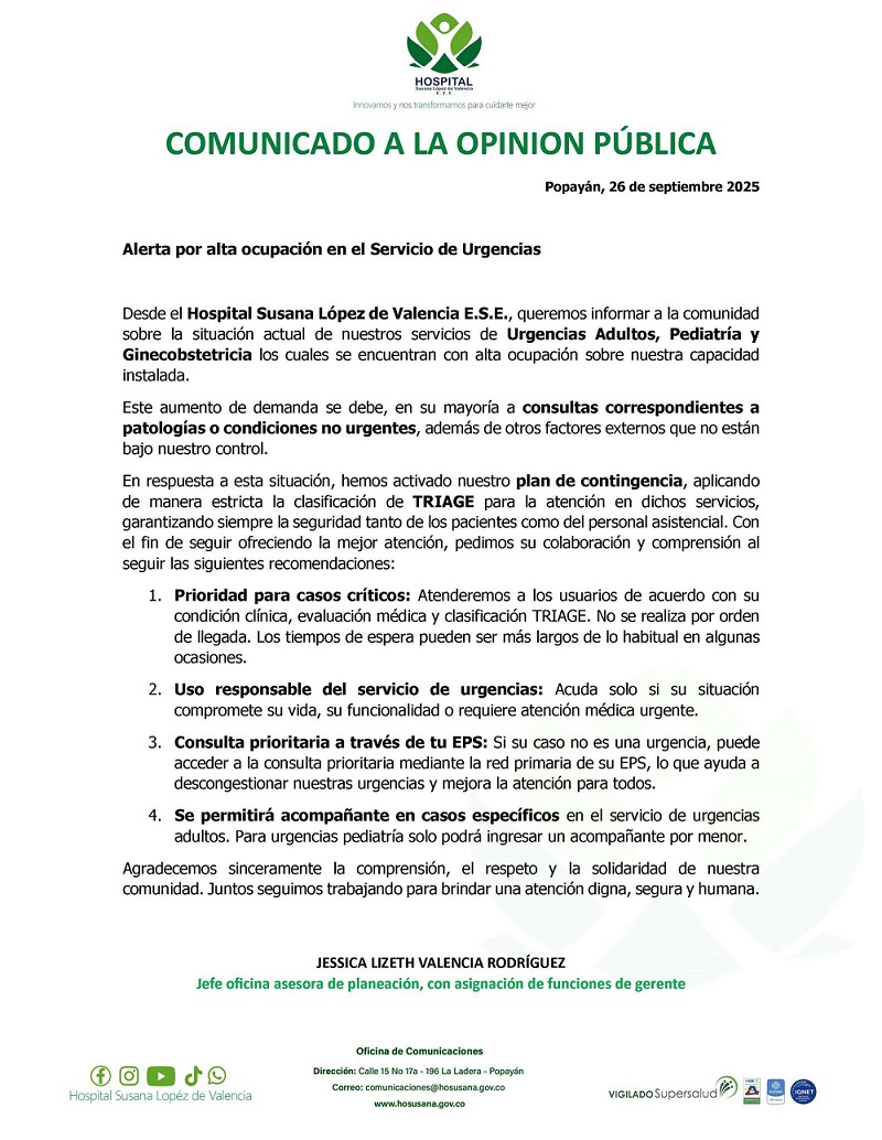 ¡𝐀𝐥𝐞𝐫𝐭𝐚 𝐩𝐨𝐫 𝐚𝐥𝐭𝐚 𝐨𝐜𝐮𝐩𝐚𝐜𝐢ó𝐧 𝐞𝐧 𝐔𝐫𝐠𝐞𝐧𝐜𝐢𝐚𝐬!